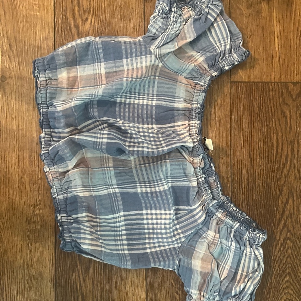 American Eagle Outfitters Blue and Pink Plaid Top